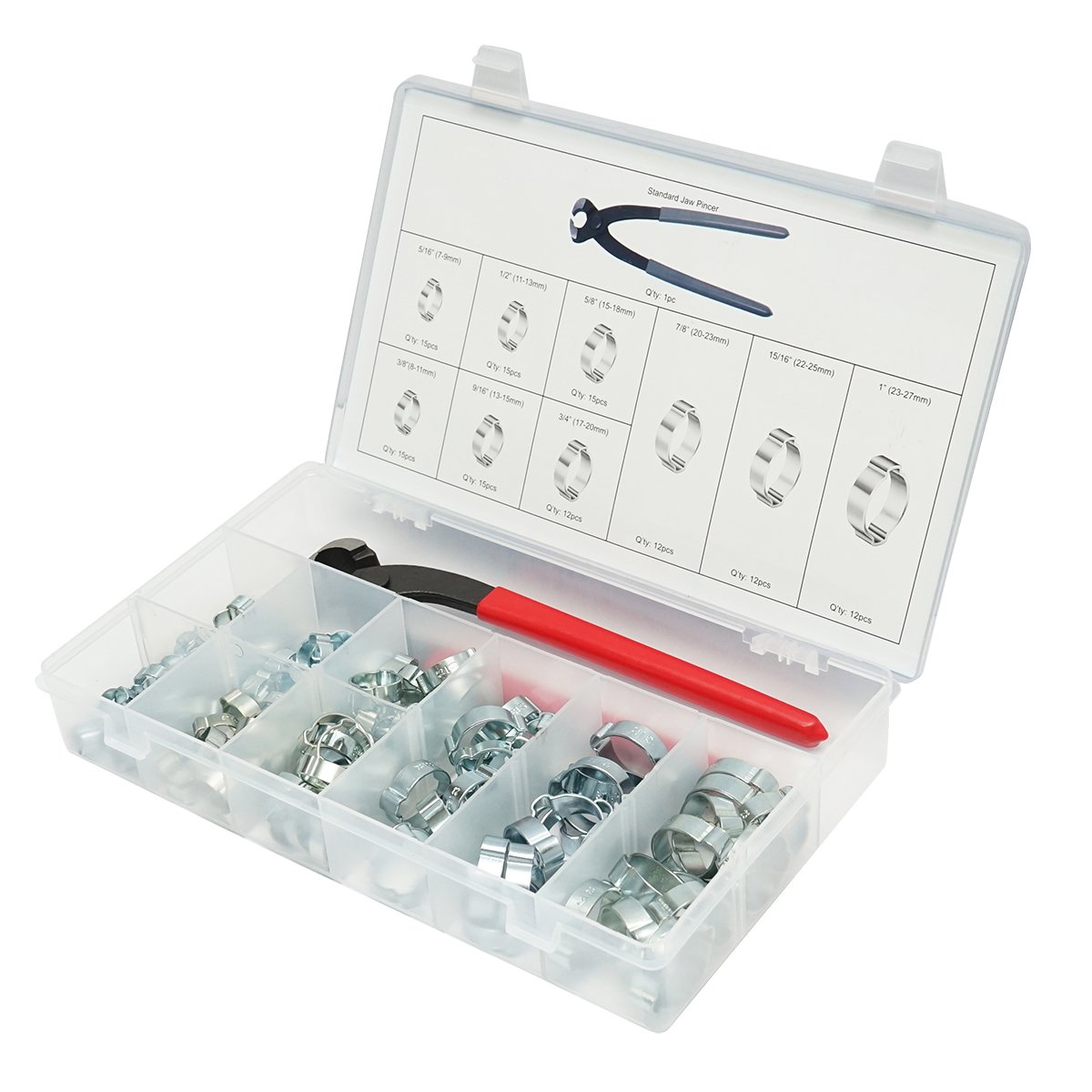Trusa 124 coliere pentru furtun si cleste inclus Breckner Germany